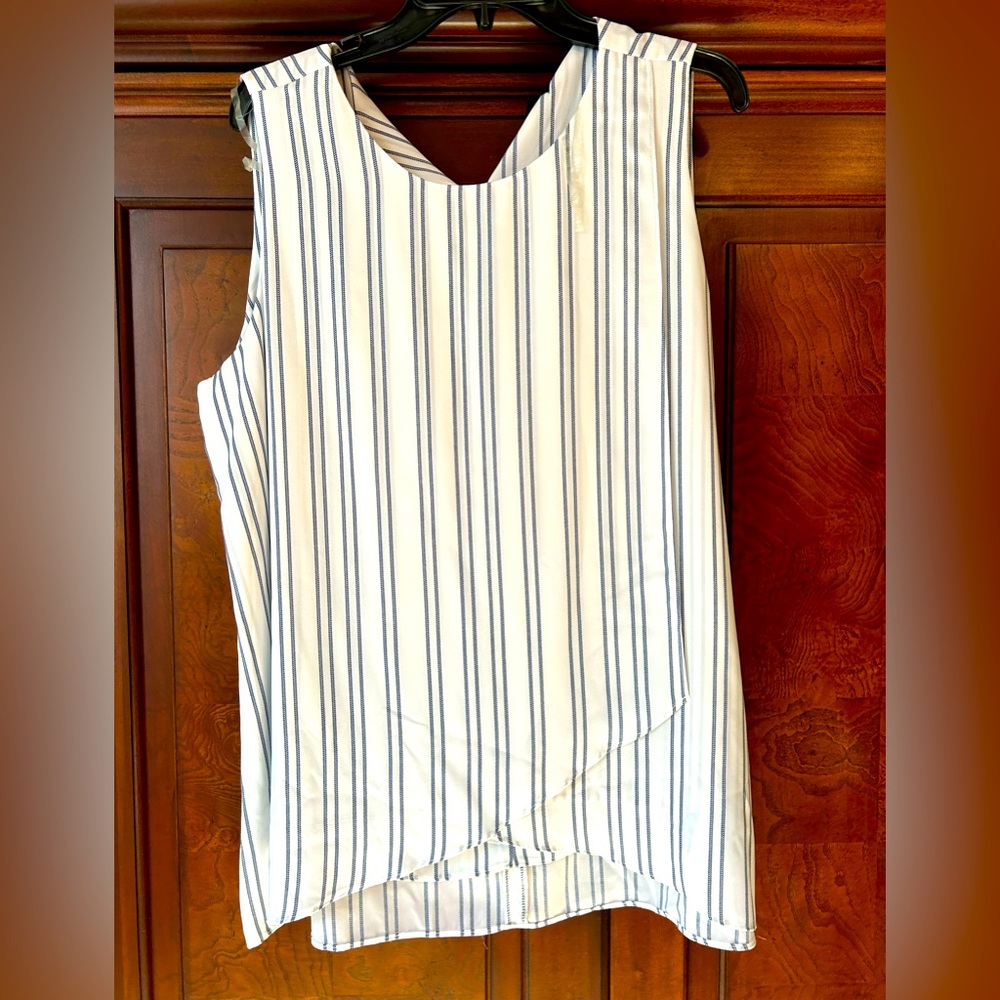 White with navy stripes